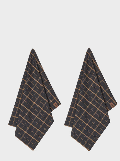 HUMDAKIN Recycled Cotton Tea Towel - 2 pack Organic Textiles 204 Brown Plaid